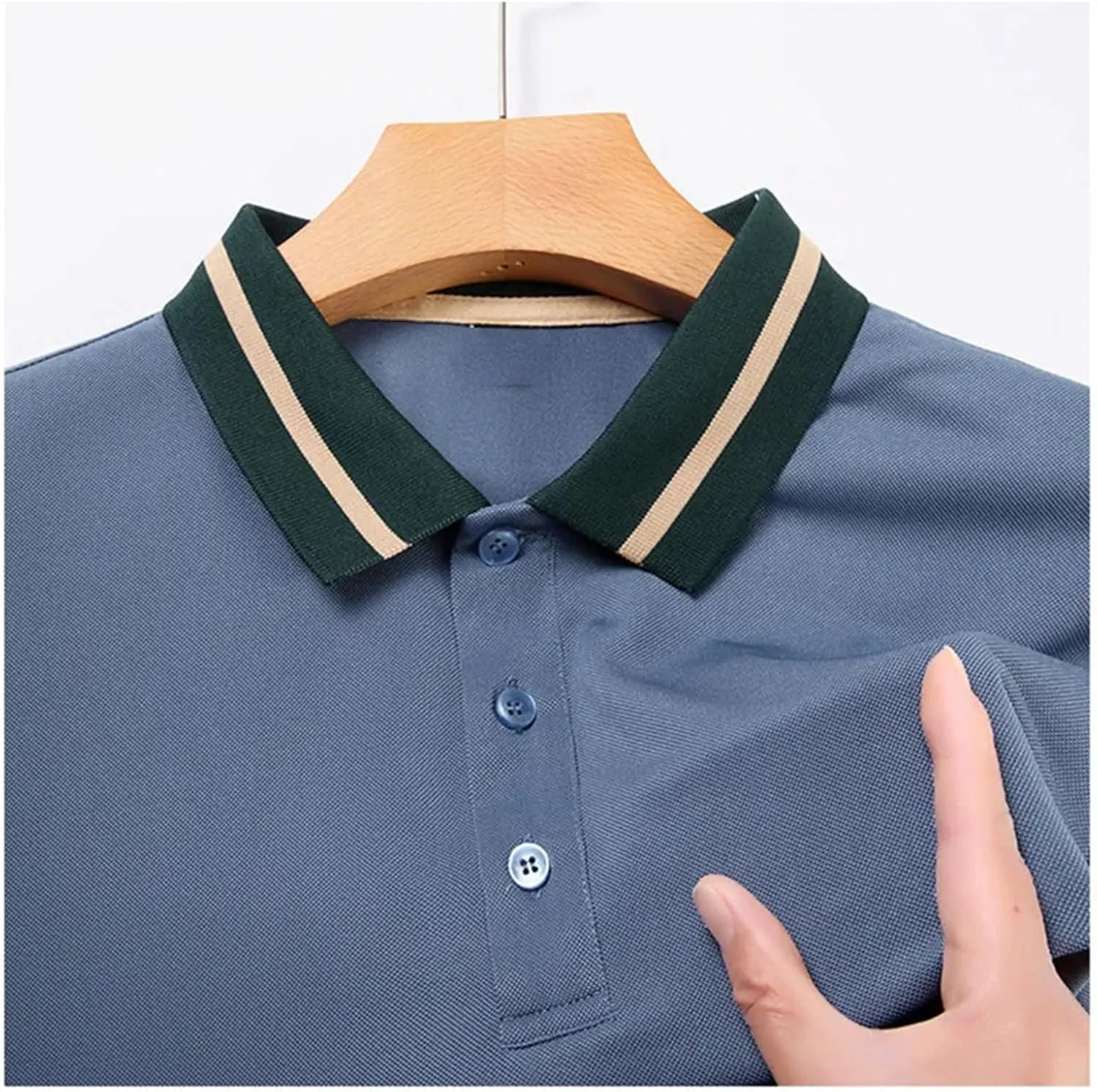 Mnjyihy Mens Summer Short Sleeve Polo Shirts Striped Collar Loose Business Casual Thin Quick-Dry Golf Shirts