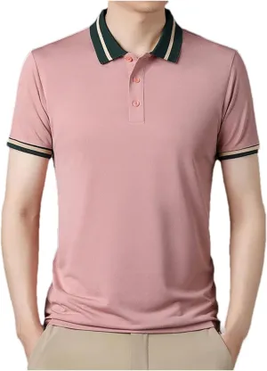 Mnjyihy Mens Summer Short Sleeve Polo Shirts Striped Collar Loose Business Casual Thin Quick-Dry Golf Shirts