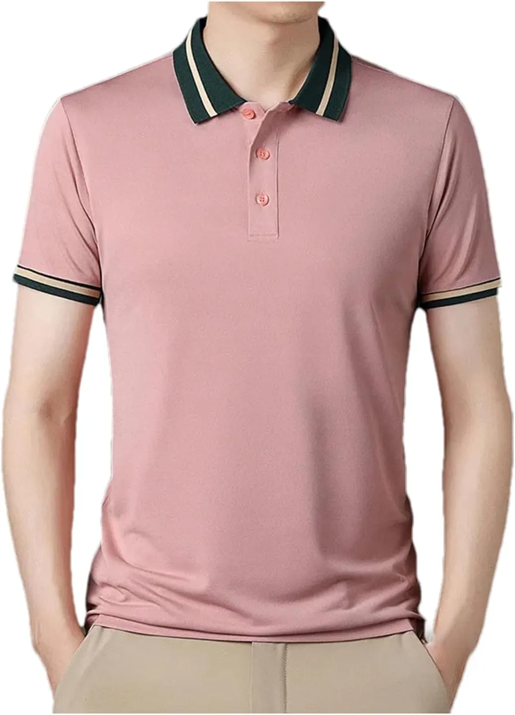Mnjyihy Mens Summer Short Sleeve Polo Shirts Striped Collar Loose Business Casual Thin Quick-Dry Golf Shirts
