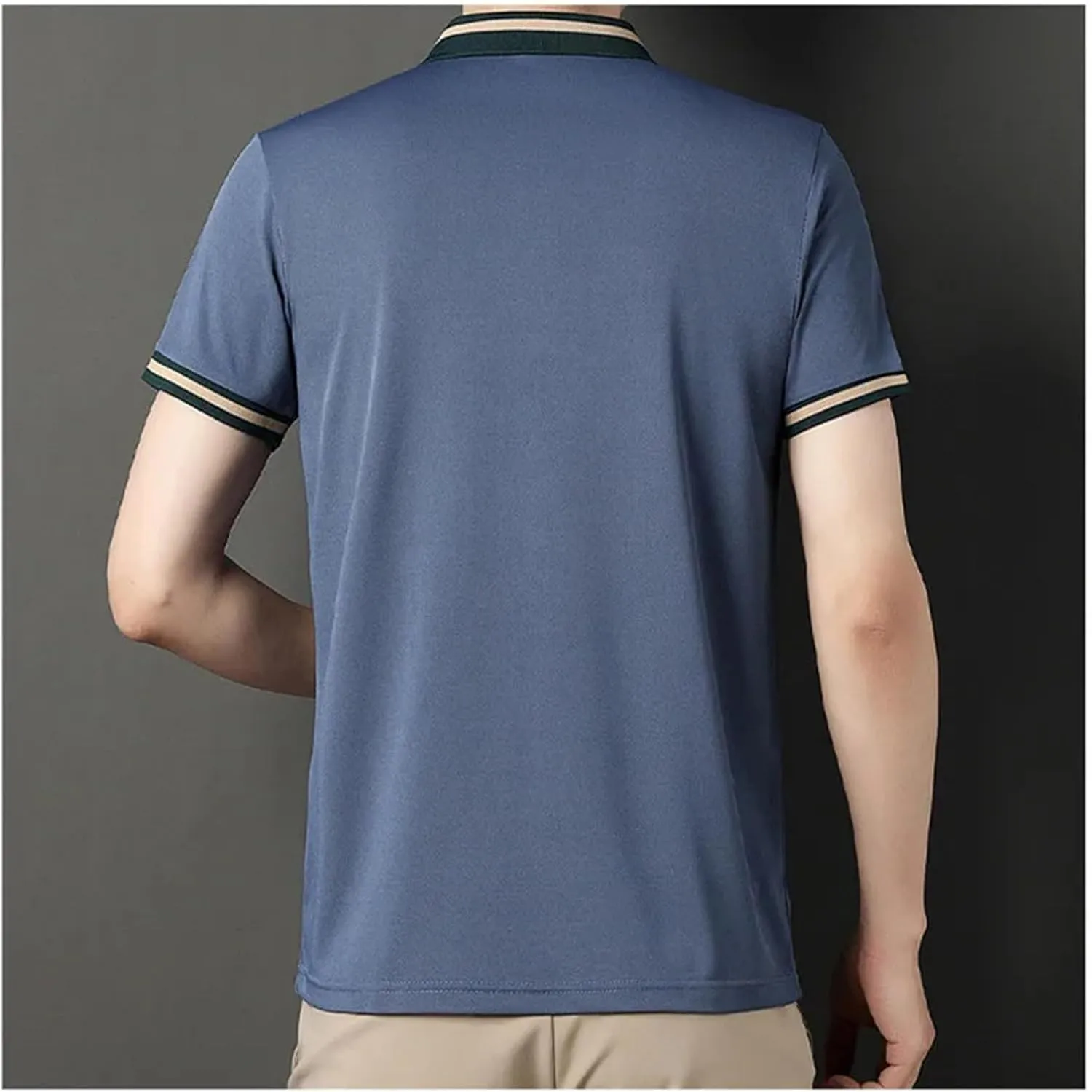 Mnjyihy Mens Summer Short Sleeve Polo Shirts Striped Collar Loose Business Casual Thin Quick-Dry Golf Shirts