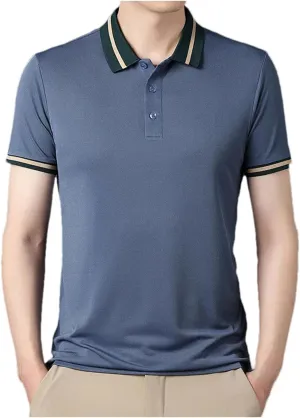 Mnjyihy Mens Summer Short Sleeve Polo Shirts Striped Collar Loose Business Casual Thin Quick-Dry Golf Shirts