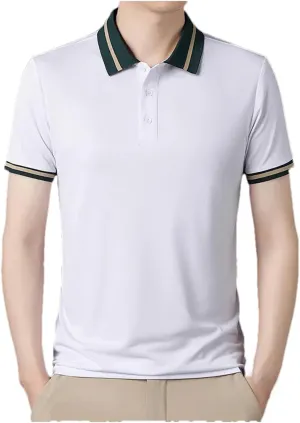 Mnjyihy Mens Summer Short Sleeve Polo Shirts Striped Collar Loose Business Casual Thin Quick-Dry Golf Shirts