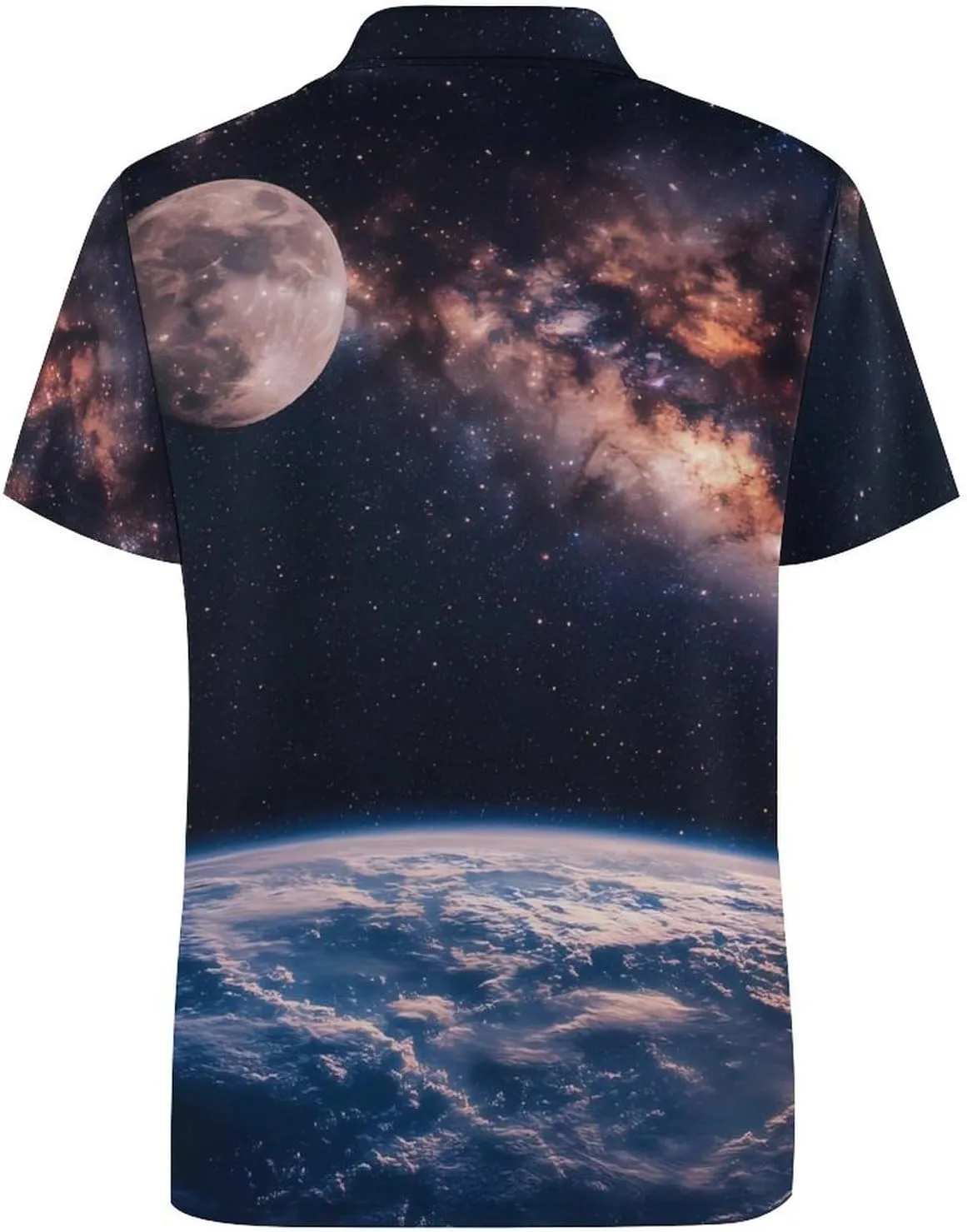 Moon Earth Galaxy Mens Polo Shirts Quick Dry Short Sleeve T-shirts Slim Tennis Collared Tees Tops