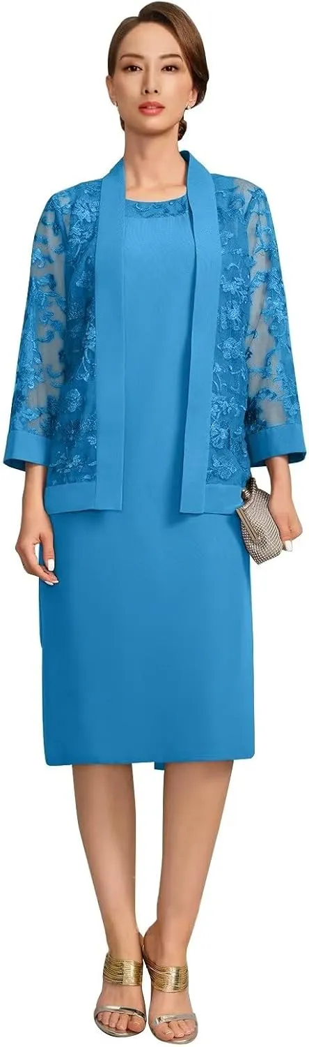 Mother of The Bride Dresses with Lace Jacket Formal Evening Gowns for Women Mother of The Groom Wedding Guest Dress