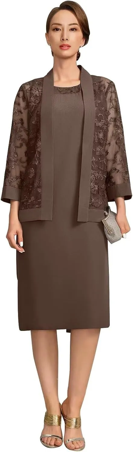 Mother of The Bride Dresses with Lace Jacket Formal Evening Gowns for Women Mother of The Groom Wedding Guest Dress
