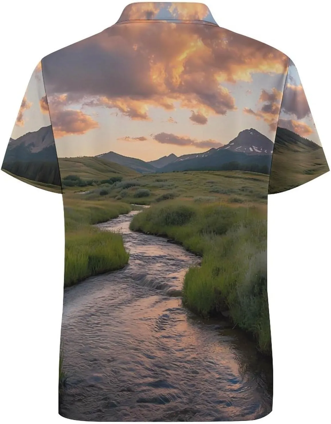 Mountains Landscape Creek Scenery Mens Polo Shirts Quick Dry Short Sleeve T-shirts Slim Tennis Collared Tees Tops