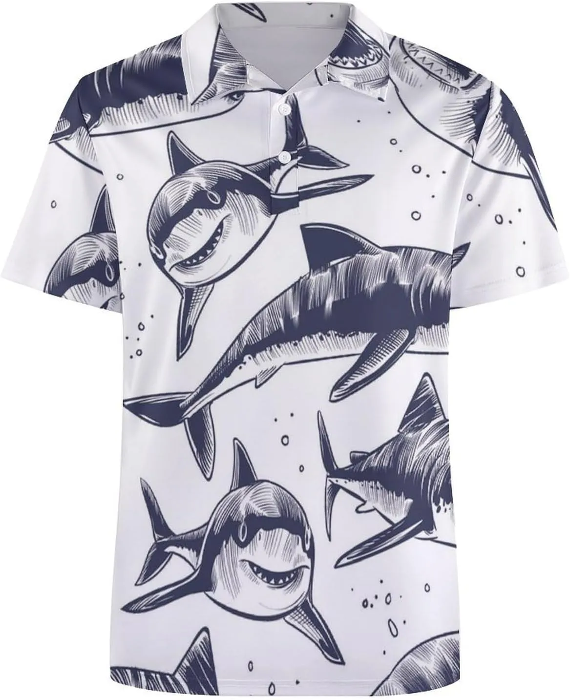 Ocean Sharks Mens Polo Shirts Quick Dry Short Sleeve T-shirts Slim Tennis Collared Tees Tops