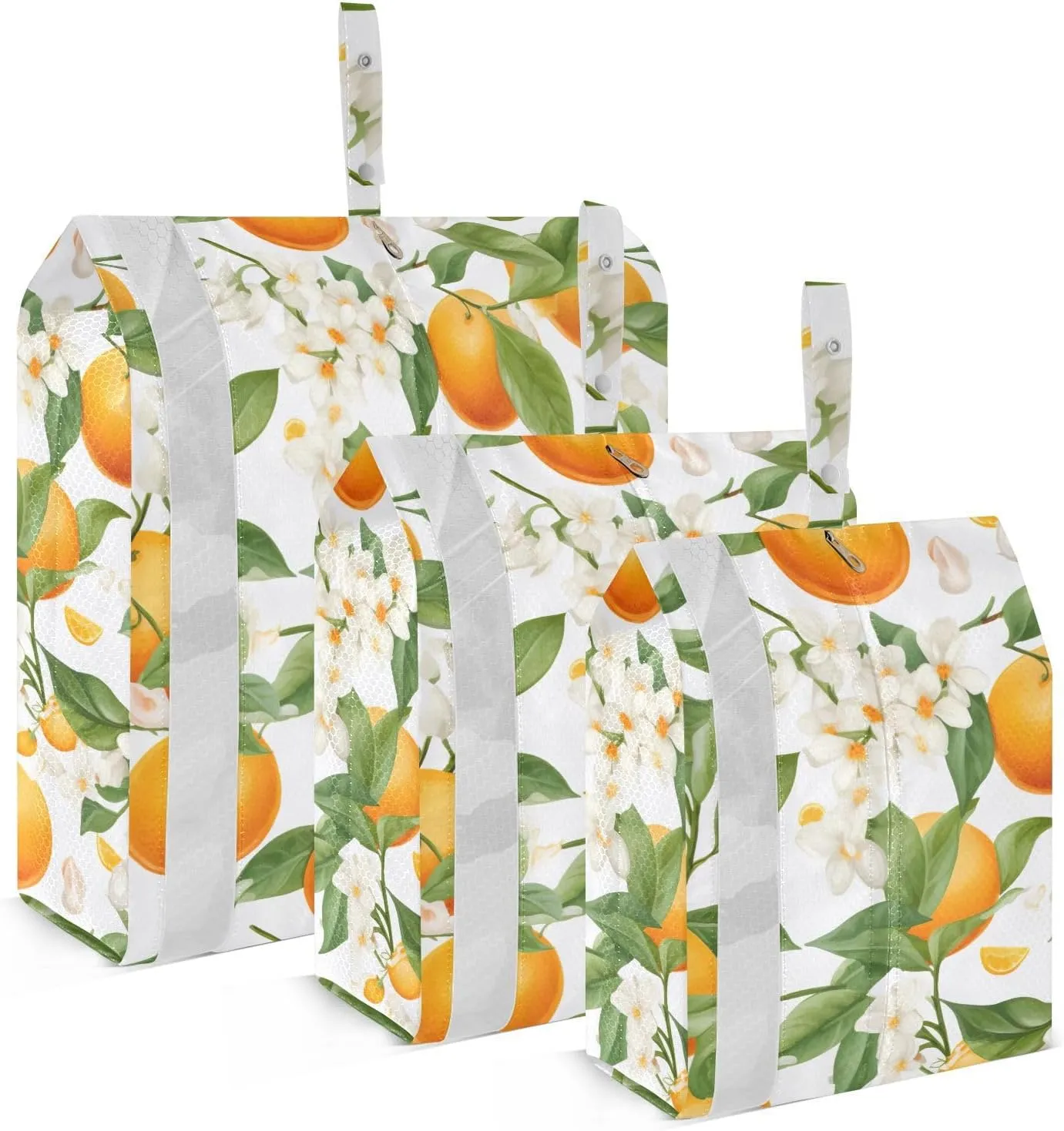 Orange White Flowers Packing Cubes for Travel 3 Set Large Packing Cubes Luggage Cubes for Easy Packing