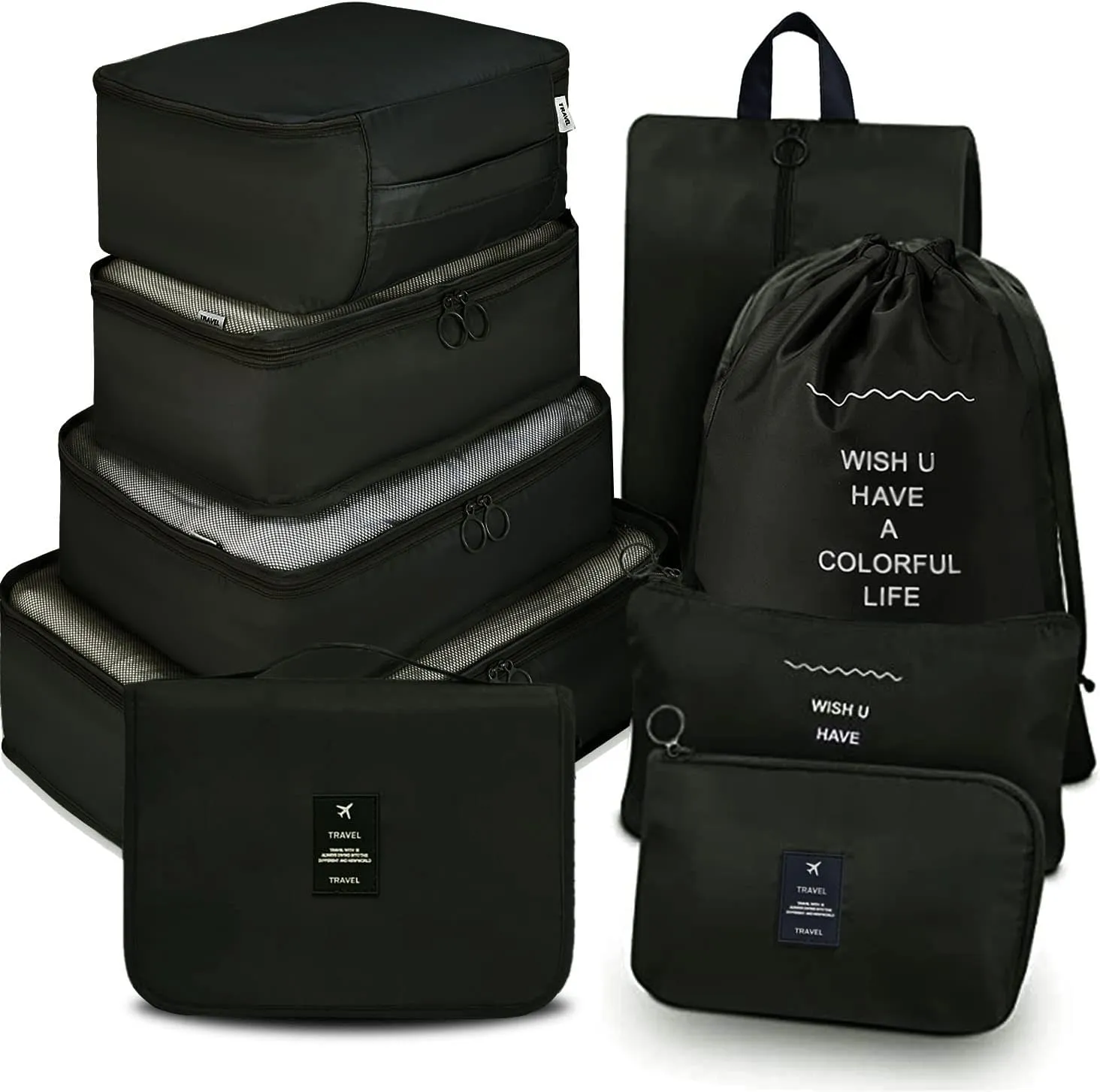Packing Cubes for Travel, PACTIVE 9 Set Luggage Organizers with Toiletry Bag, Shoe Bag, Electronics Bag, Compression Cells, Travel Accessories Essentials