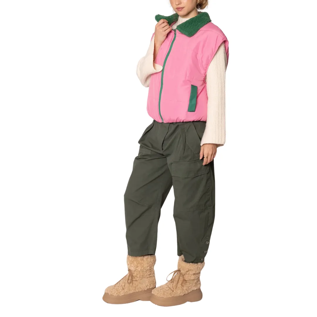 Pink and Green Sherpa Puffy Vest