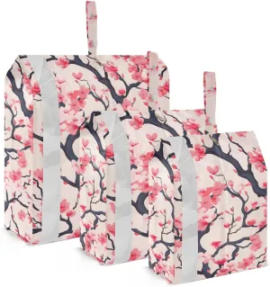 Pink Cherry Blossoming Branches Packing Cubes for Travel 3 Set Compression Packing Cubes Luggage Bags Organizer for Easy Packing
