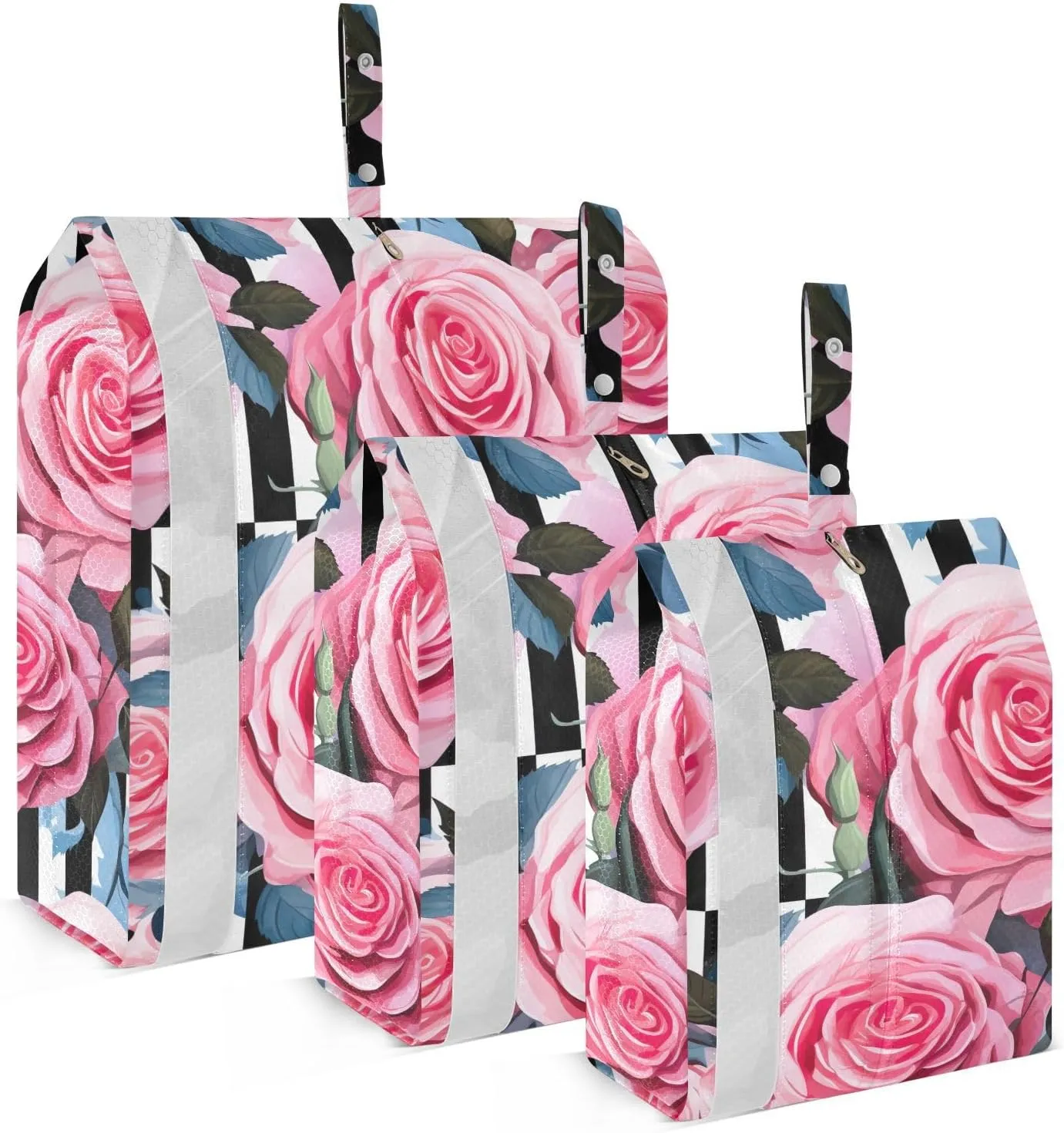 Pink Rose Striped Watercolor Packing Cubes for Travel 3 Set Luggage Packing Cubes Luggage Bags for Easy Packing