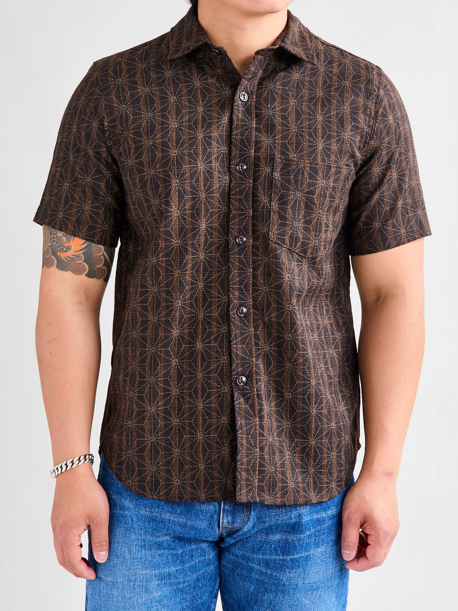 "Asanoha Star" Oxford Shirt in Brown