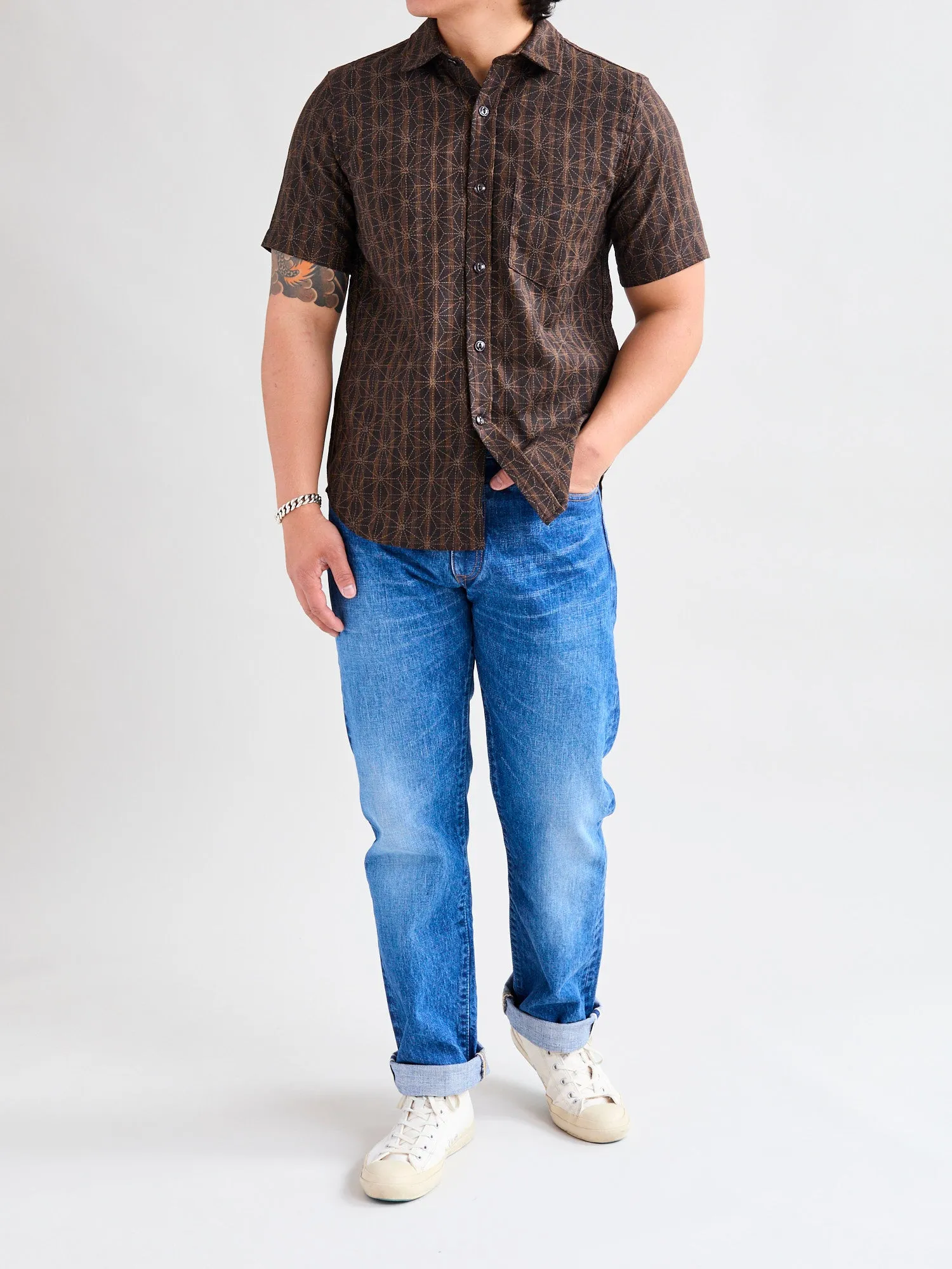 "Asanoha Star" Oxford Shirt in Brown