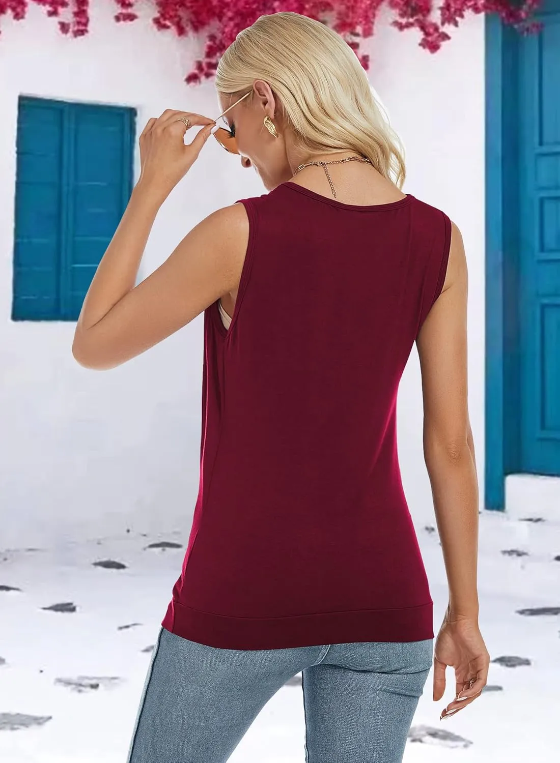 RANPHEE Womens Summer Casual Sleeveless Hide Belly Fat Banded Bottom Wrap Tops T-Shirts