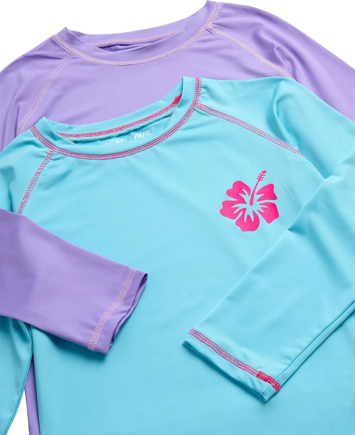 Real Love Girls' Rash Guard Shirts - 2 Piece Quick Dry Crew Neck Long Sleeve Swimming Shirts for Girls (Sizes: 2T-16)