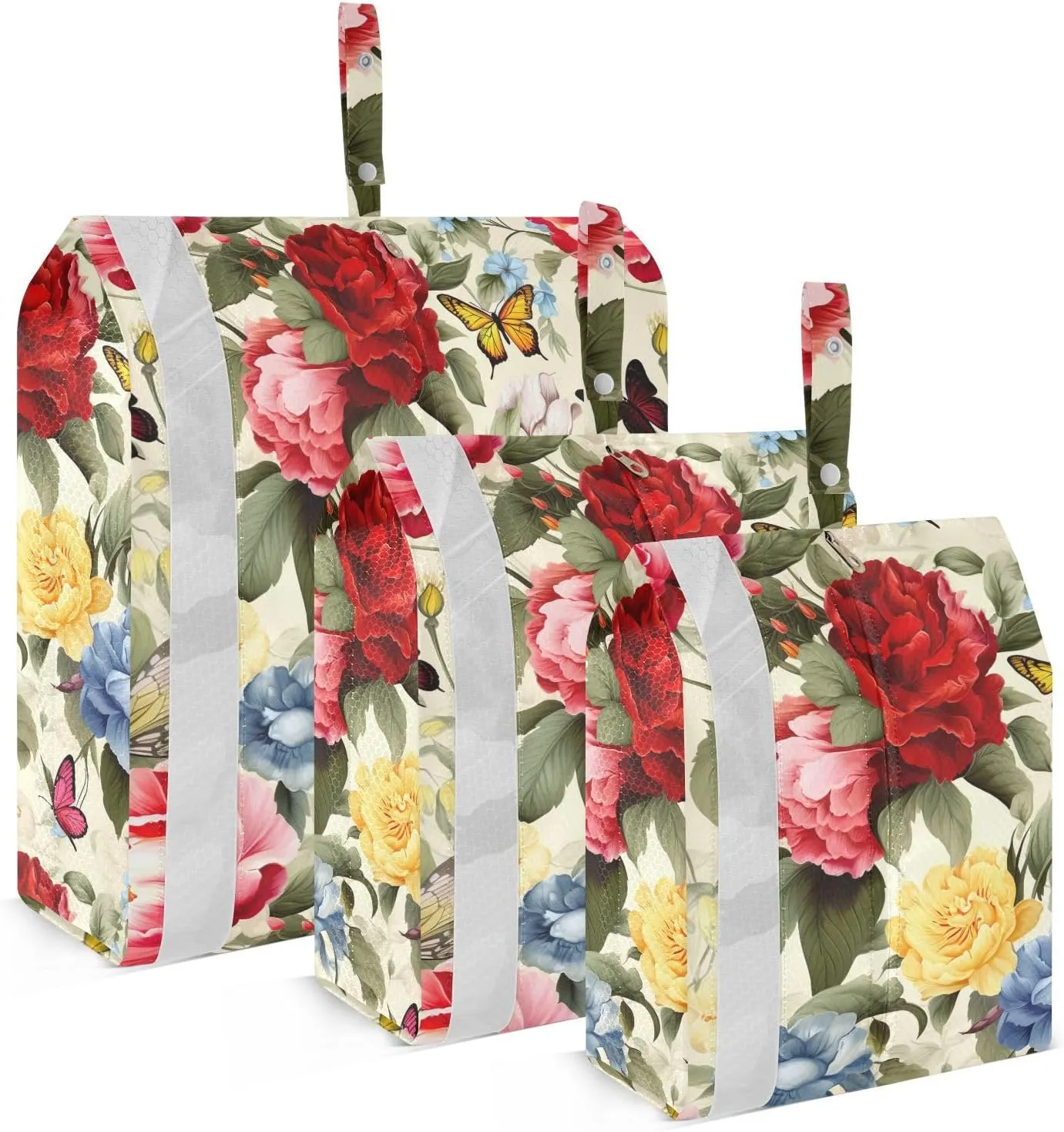 Red Floral Butterflies Packing Cubes for Travel 3 Set Compression Bags Suitcase Organizer Bags Set for Easy Packing