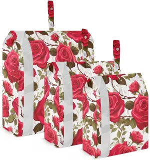 Red Rose White Packing Cubes for Travel 3 Set Compression Travel Bags Luggage Organizer Bags for Easy Packing