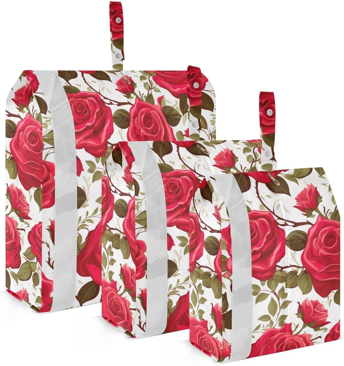 Red Rose White Packing Cubes for Travel 3 Set Compression Travel Bags Luggage Organizer Bags for Easy Packing