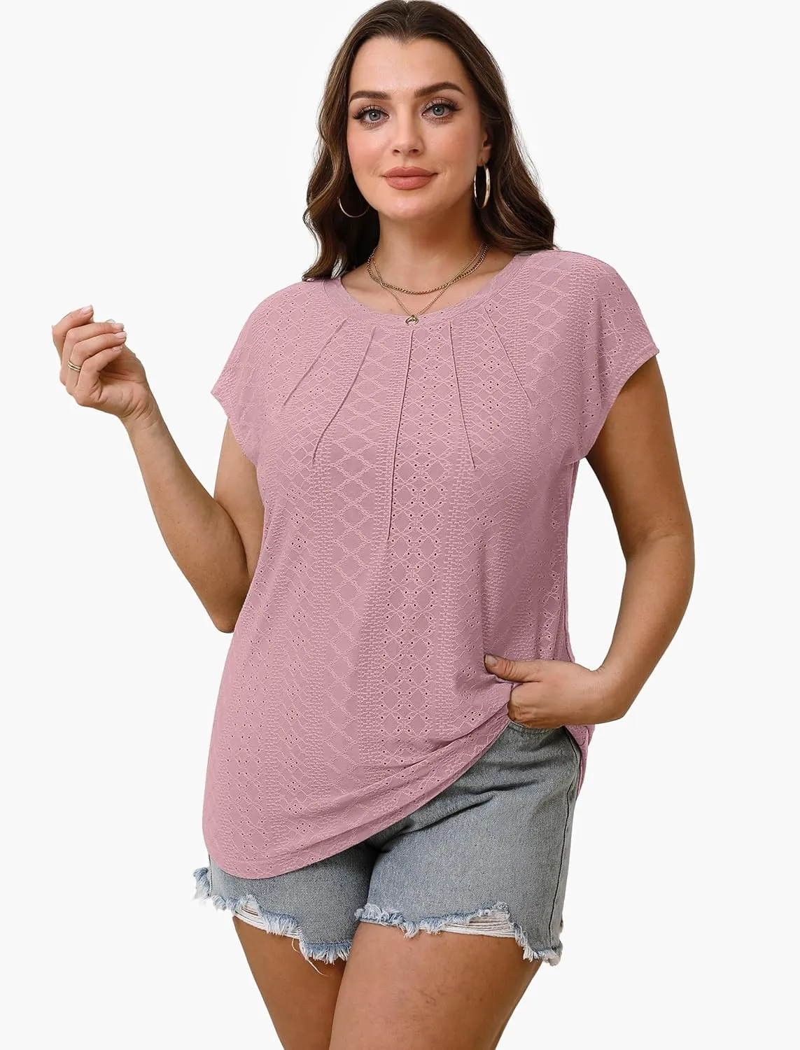 SAMPEEL Womens T Shirts Short Sleeve Pleated Dressy Casual Cap Sleeve Summer Tops Blouses