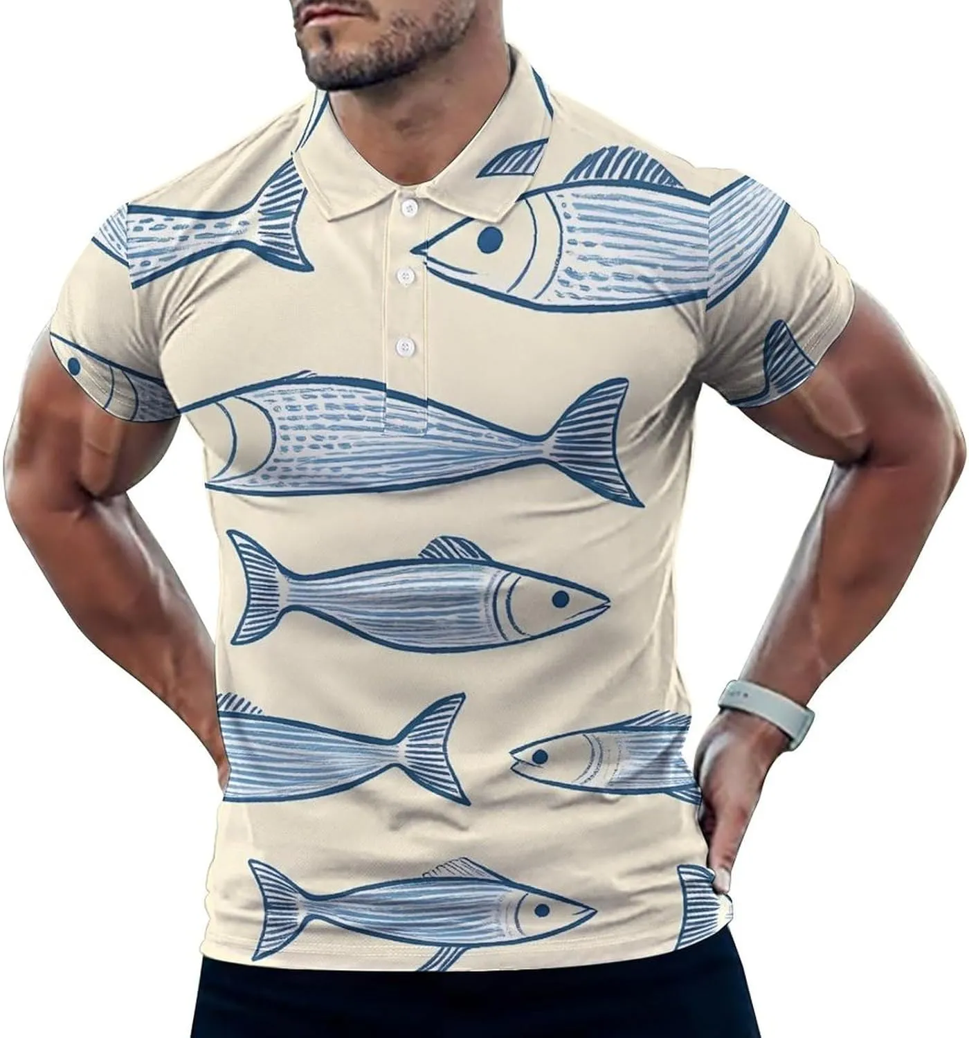 Sardine Fish Mens Polo Shirts Quick Dry Short Sleeve T-shirts Slim Tennis Collared Tees Tops