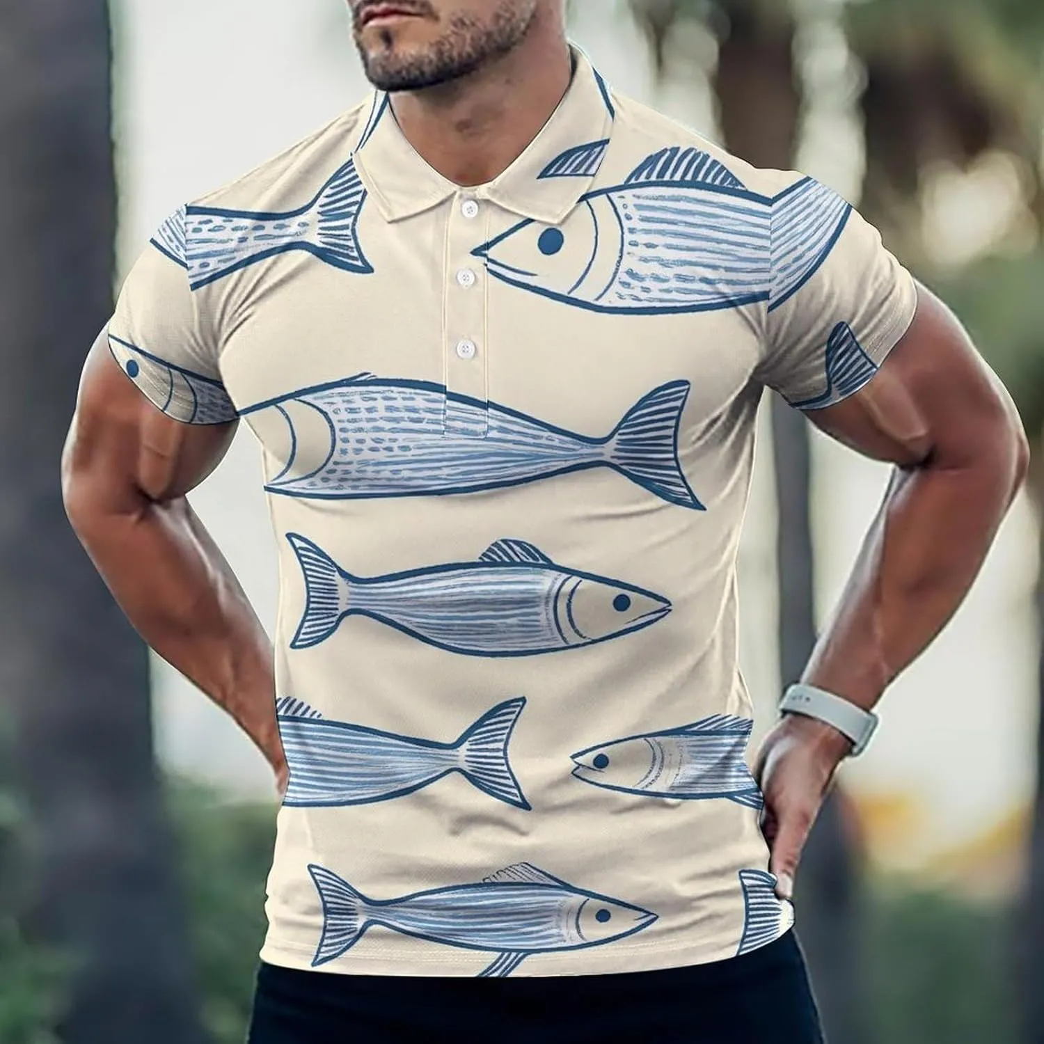Sardine Fish Mens Polo Shirts Quick Dry Short Sleeve T-shirts Slim Tennis Collared Tees Tops