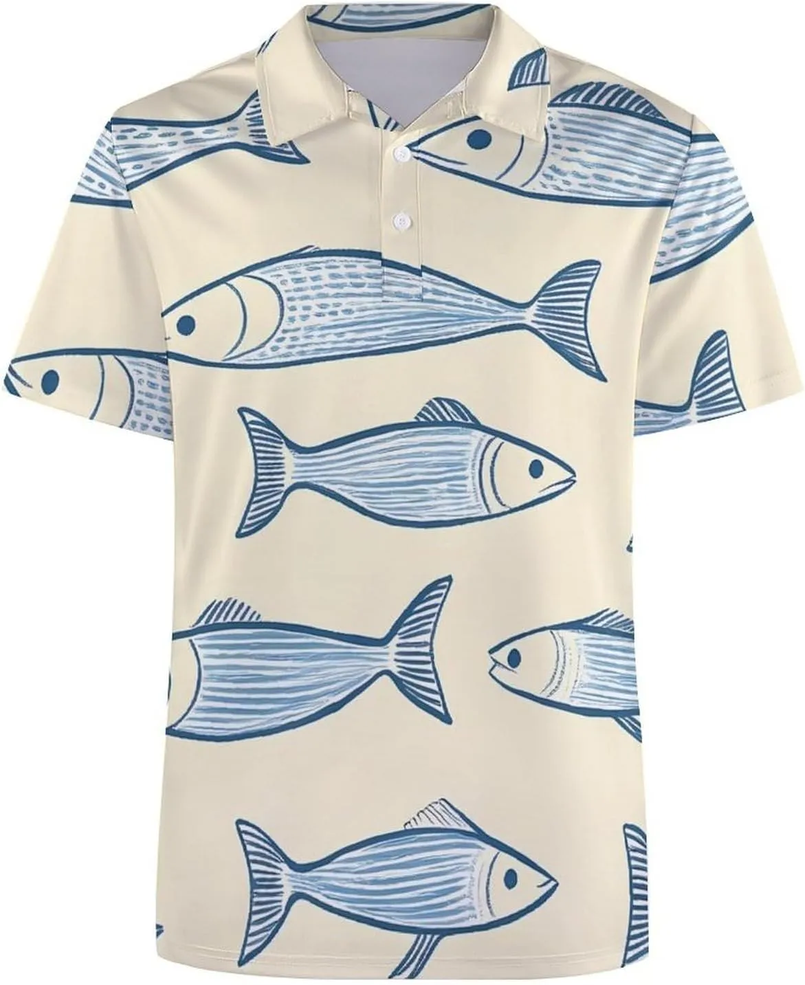Sardine Fish Mens Polo Shirts Quick Dry Short Sleeve T-shirts Slim Tennis Collared Tees Tops