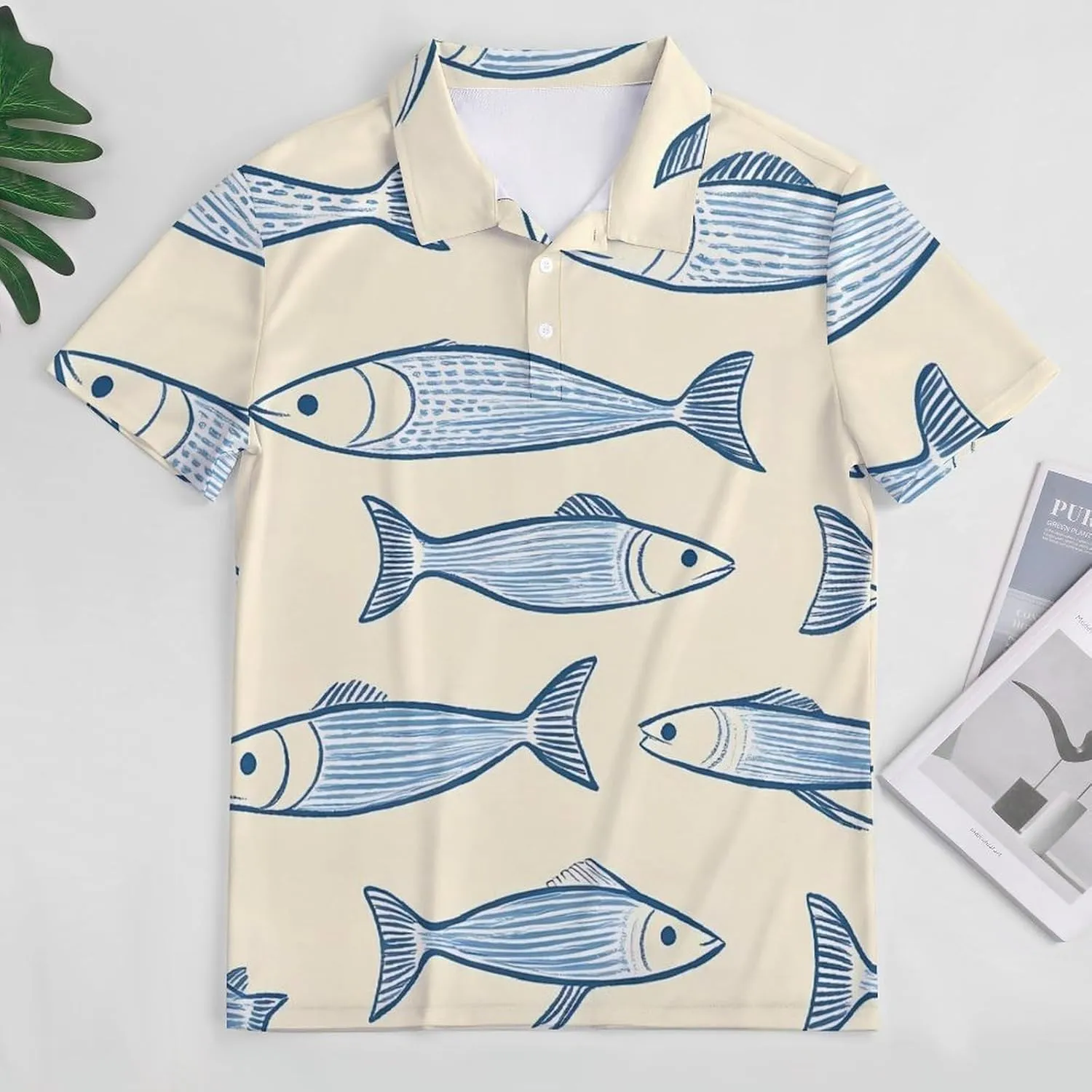 Sardine Fish Mens Polo Shirts Quick Dry Short Sleeve T-shirts Slim Tennis Collared Tees Tops
