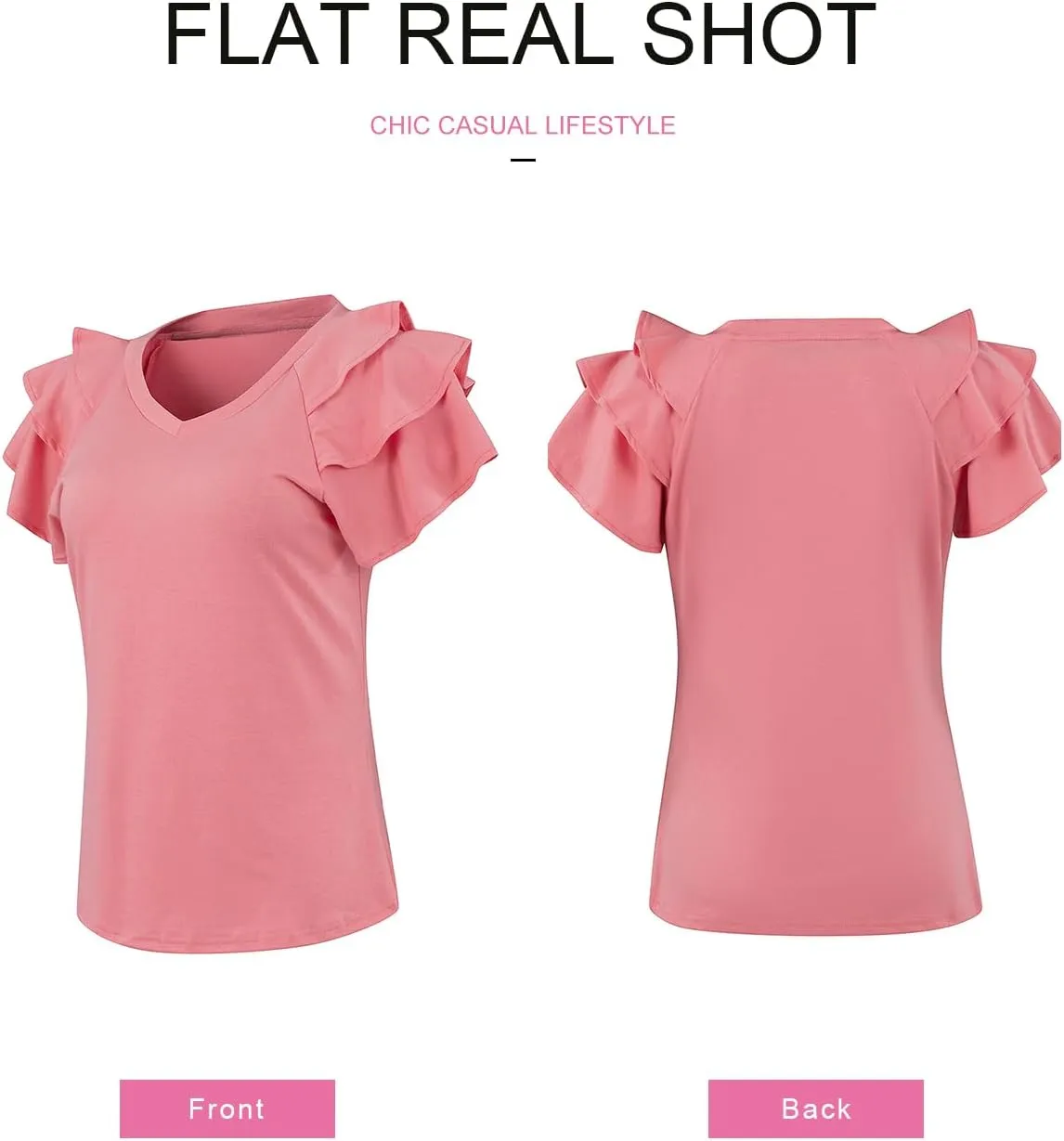 SHEWIN Womens Summer Tops Ruffle Short Sleeve T Shirts Casual Slim Fit