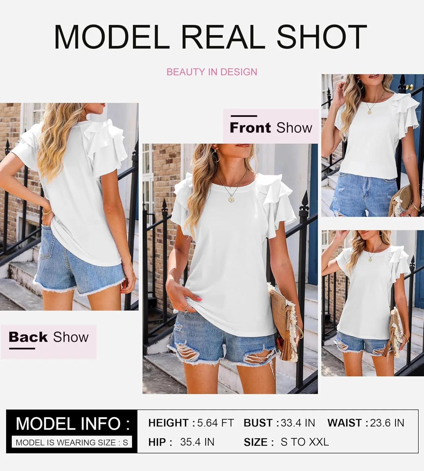 SHEWIN Womens Summer Tops Ruffle Short Sleeve T Shirts Casual Slim Fit