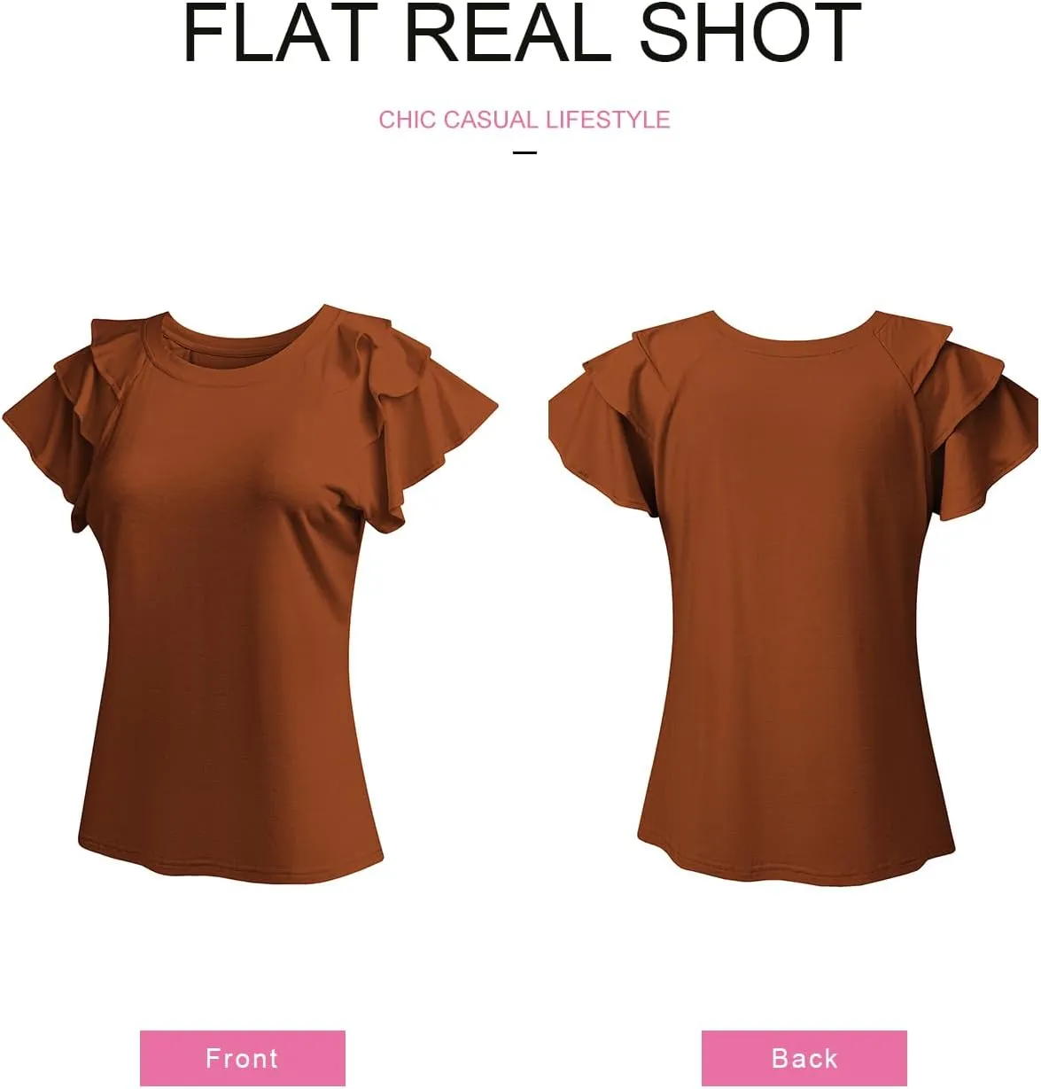 SHEWIN Womens Summer Tops Ruffle Short Sleeve T Shirts Casual Slim Fit