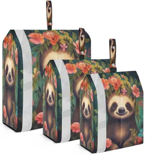 Sloth Colorful Flower Packing Cubes for Travel 3 Set Travel Compression Bags Luggage Organizer Bags for Easy Packing