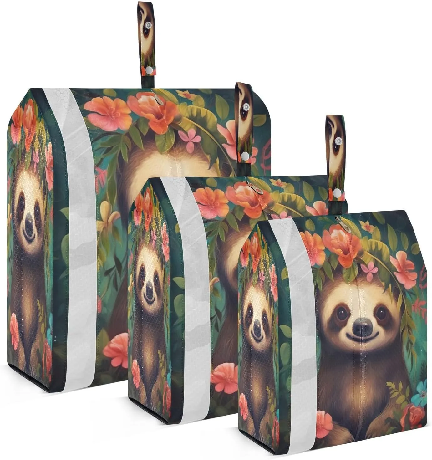 Sloth Colorful Flower Packing Cubes for Travel 3 Set Travel Compression Bags Luggage Organizer Bags for Easy Packing