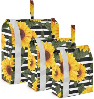 Stripe Sunflowers Leaf Packing Cubes for Travel 3 Set Packing Bags Suitcase Organizer Bags for Easy Packing