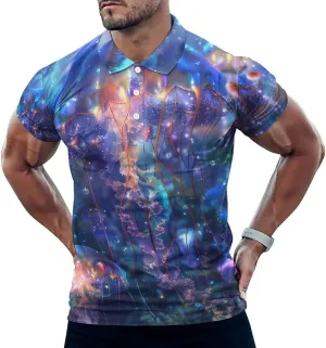 Swimming Glowing Jellyfish Mens Polo Shirts Quick Dry Short Sleeve T-shirts Slim Tennis Collared Tees Tops