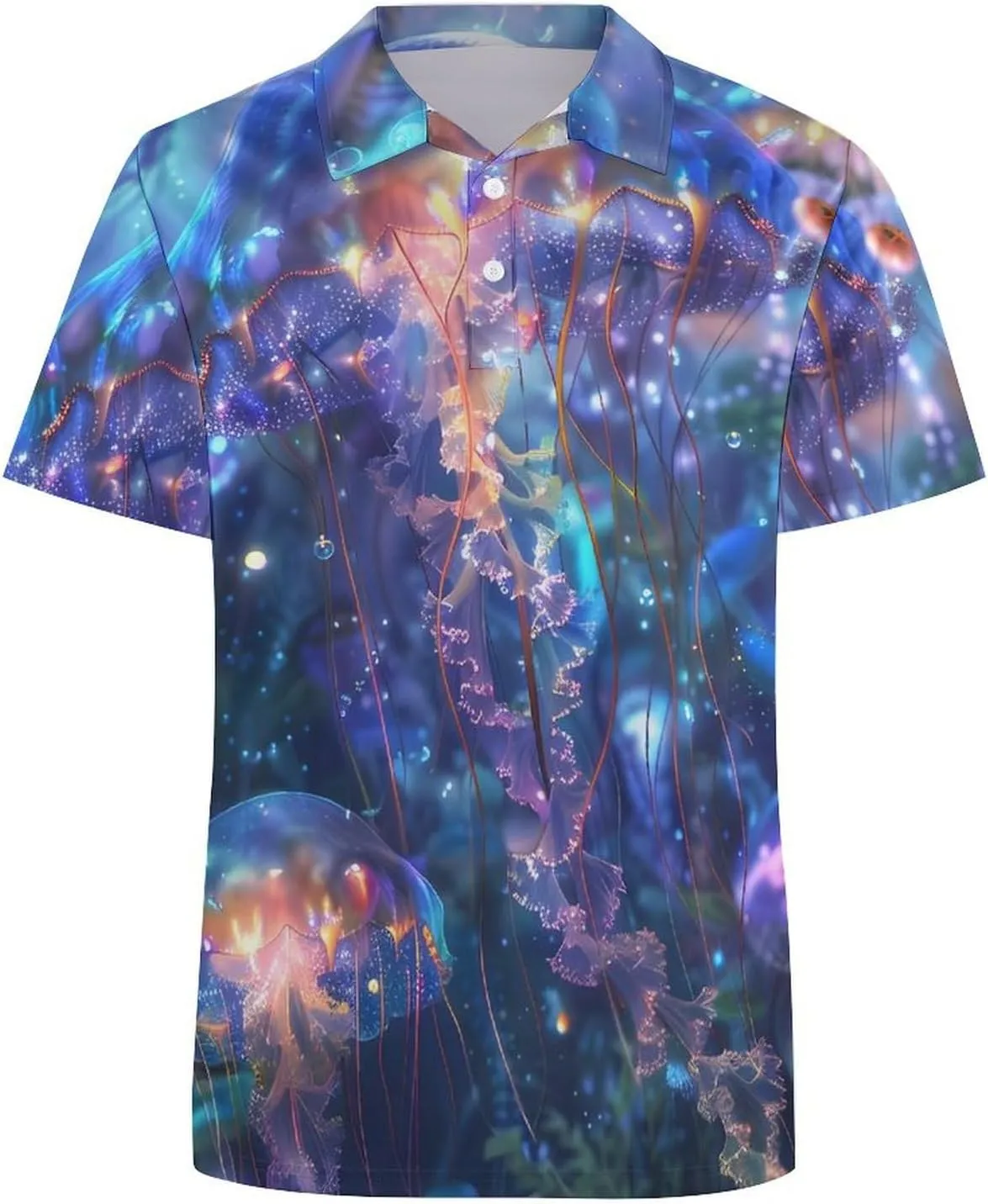 Swimming Glowing Jellyfish Mens Polo Shirts Quick Dry Short Sleeve T-shirts Slim Tennis Collared Tees Tops