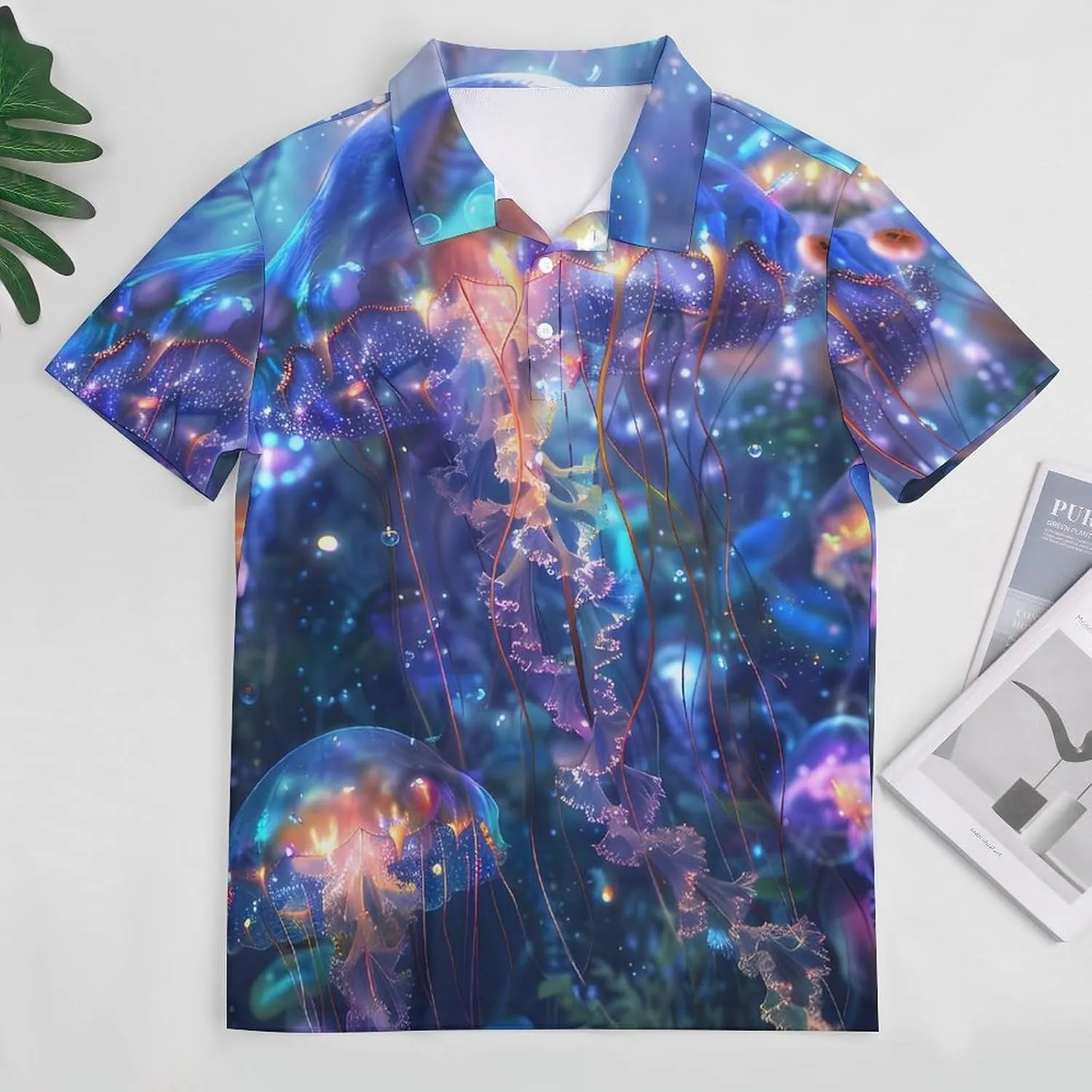 Swimming Glowing Jellyfish Mens Polo Shirts Quick Dry Short Sleeve T-shirts Slim Tennis Collared Tees Tops