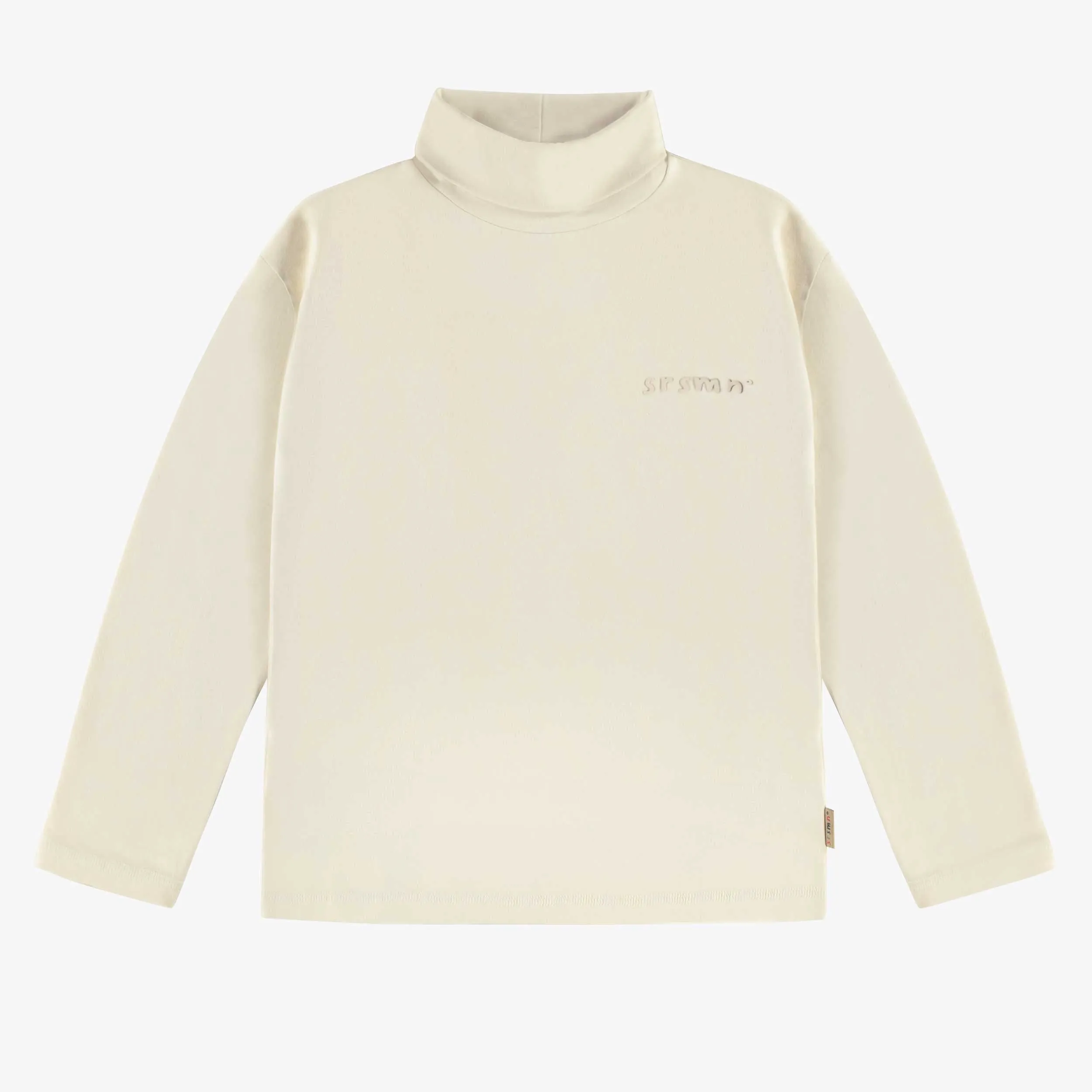 T-shirt crème à manches longues avec col roulé, enfant || Cream long sleeves t-shirt with turtleneck, child