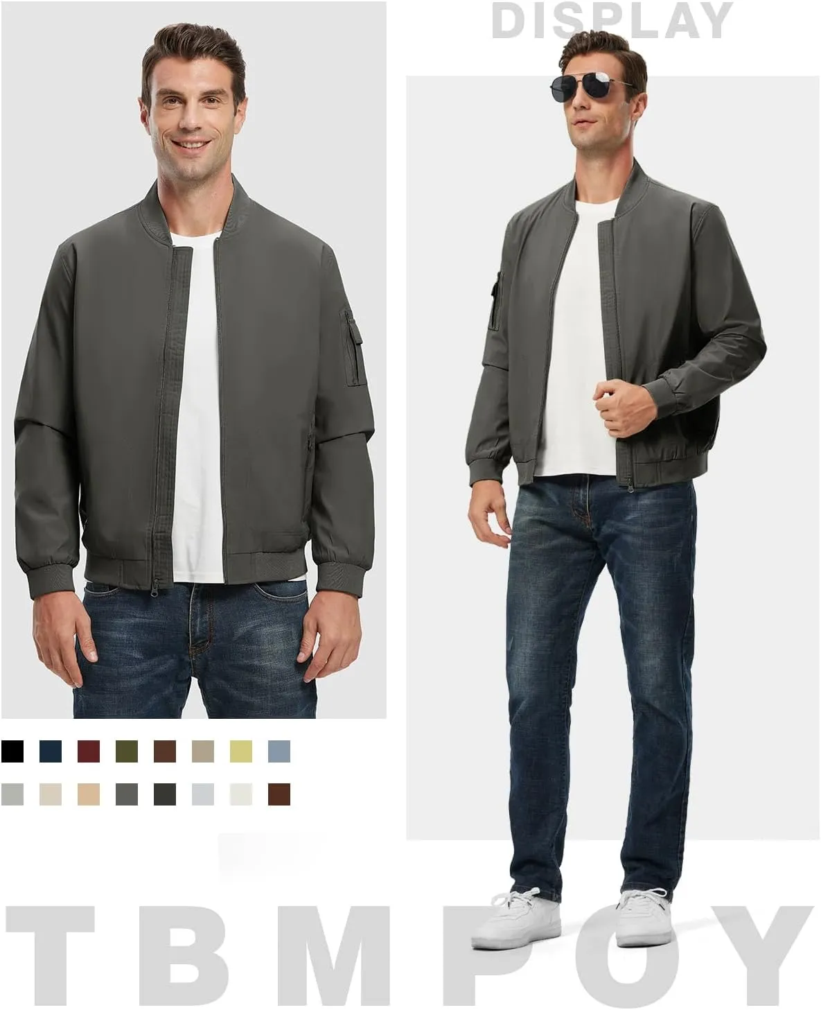 TBMPOY Men's Lightweight Bomber Jackets Light Track Jackets Casual Summer Windbreaker Outdoor Golf Fashion Coat for Men