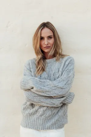 The Lily Cable Wave Merino Angora Jersey- Dove