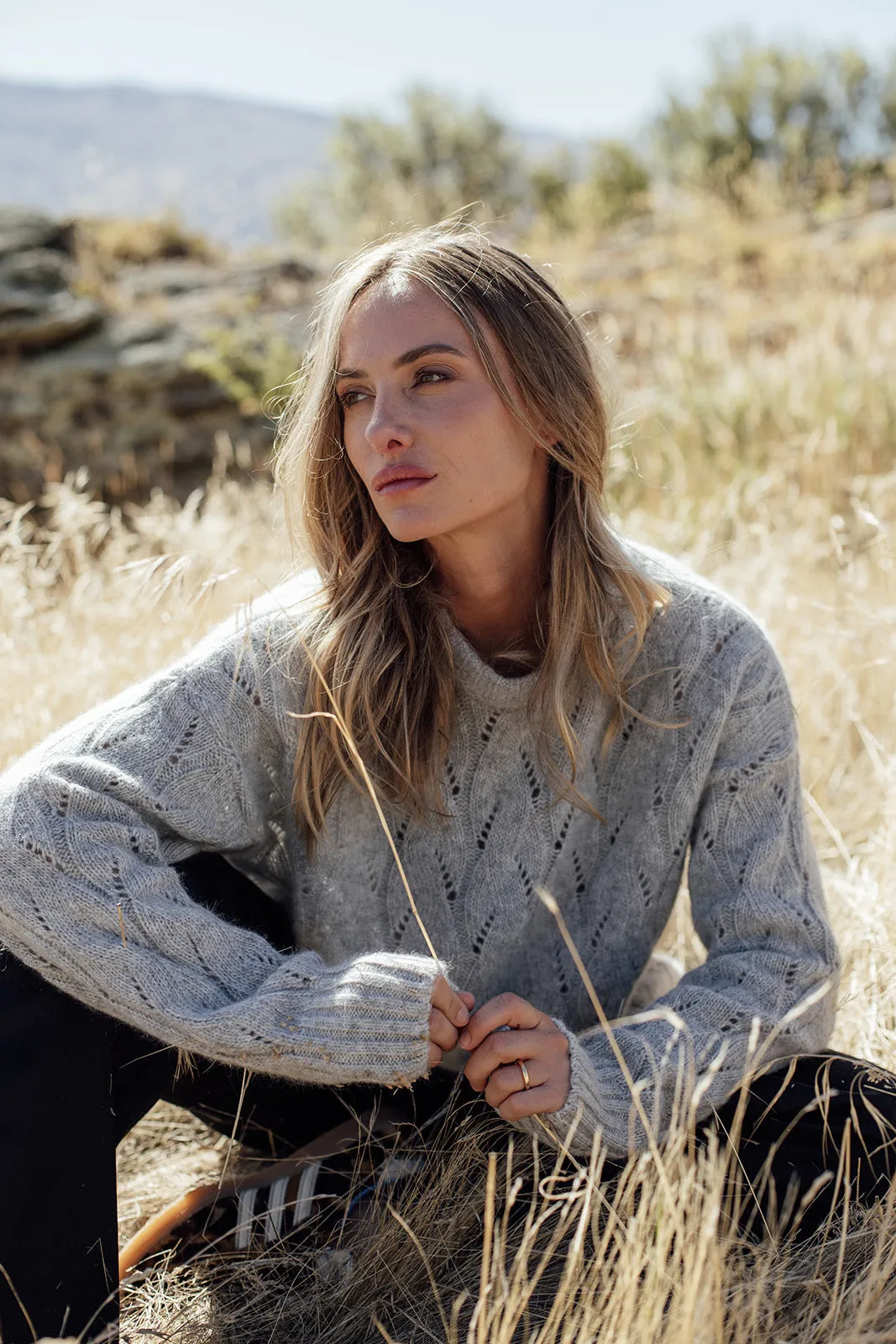 The Lily Cable Wave Merino Angora Jersey- Dove