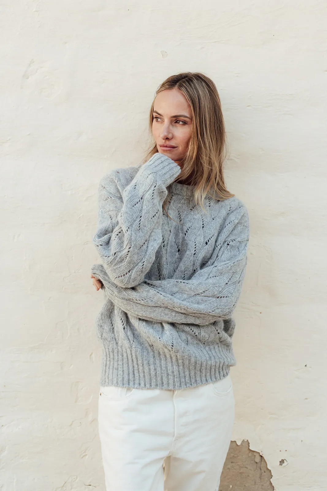 The Lily Cable Wave Merino Angora Jersey- Dove