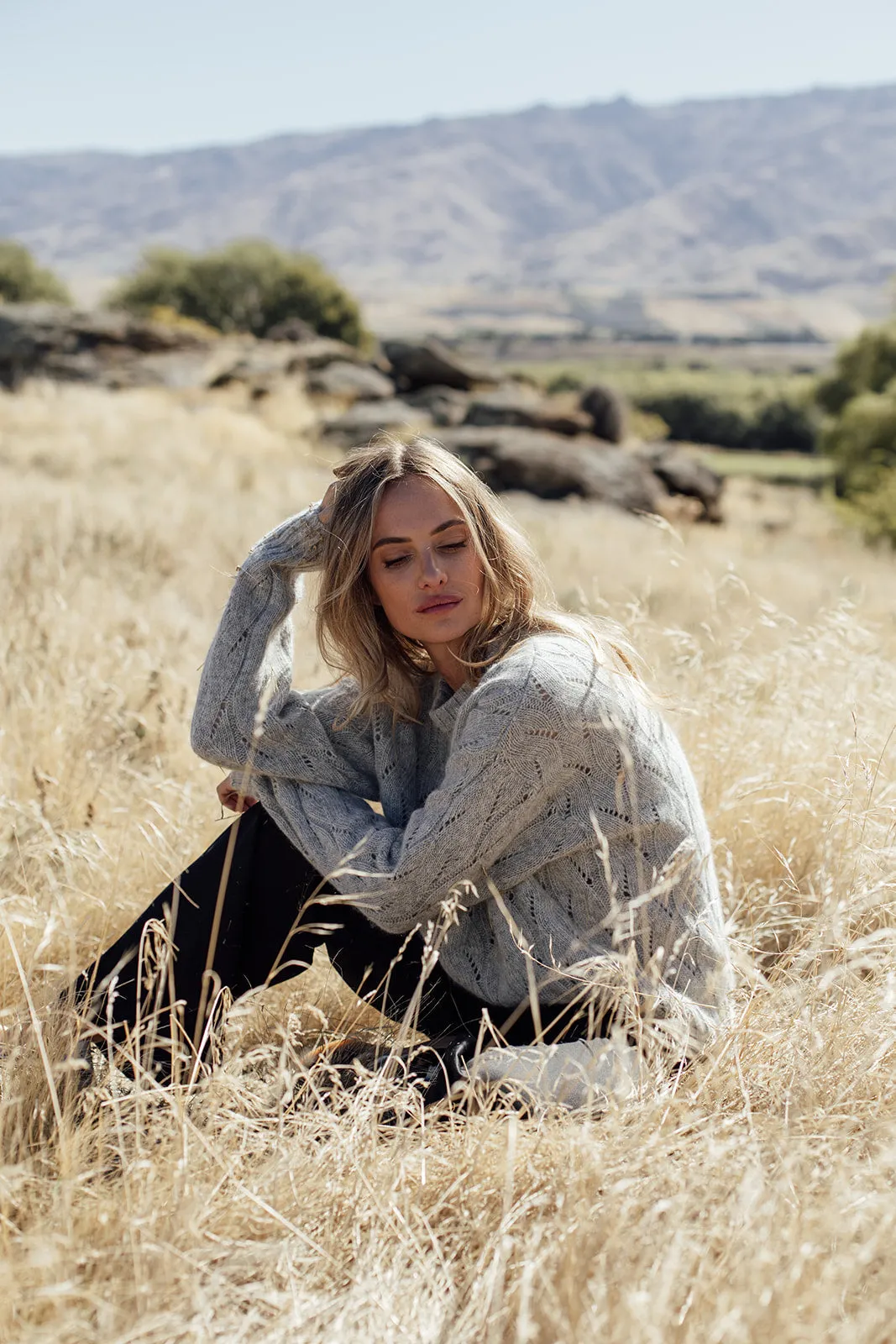 The Lily Cable Wave Merino Angora Jersey- Dove