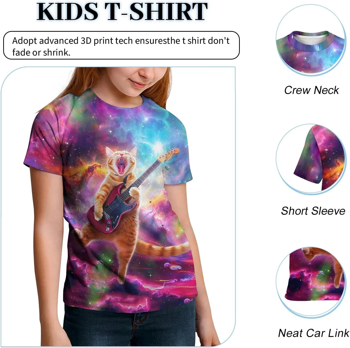 Unisex 3D Graphic Printed T-Shirts, Boys Girls Kids Crewneck Short Sleeve T Shirts, Cool Tees for 6-16 Years Teens