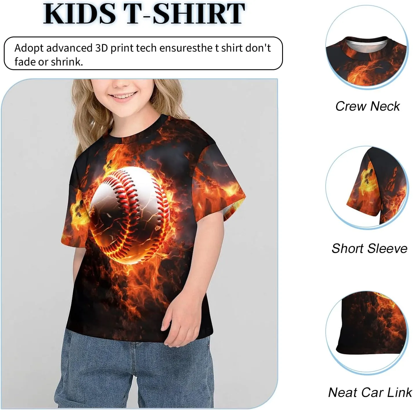 Unisex 3D Graphic Printed T-Shirts, Boys Girls Kids Crewneck Short Sleeve T Shirts, Cool Tees for 6-16 Years Teens