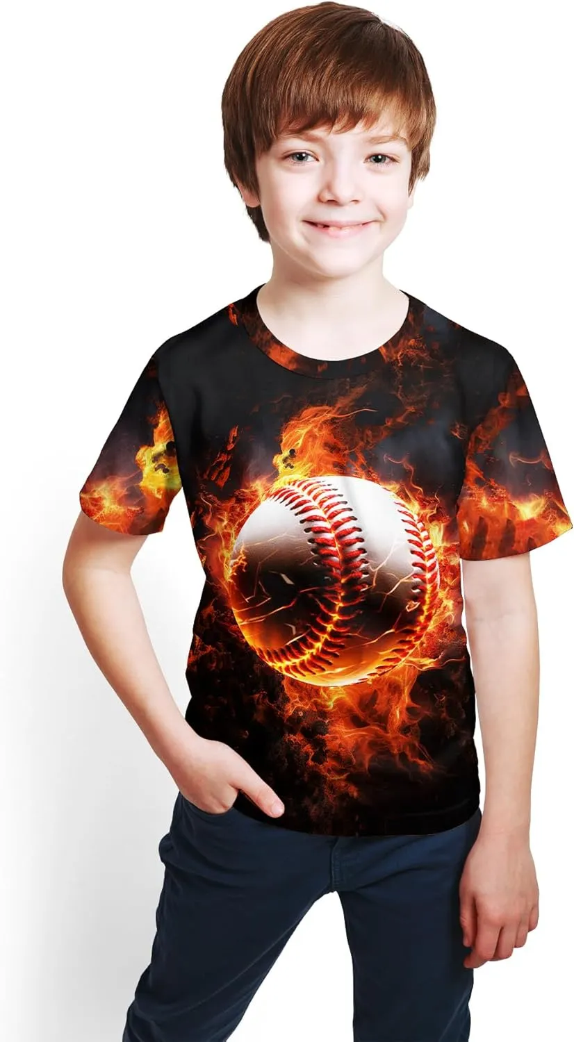 Unisex 3D Graphic Printed T-Shirts, Boys Girls Kids Crewneck Short Sleeve T Shirts, Cool Tees for 6-16 Years Teens