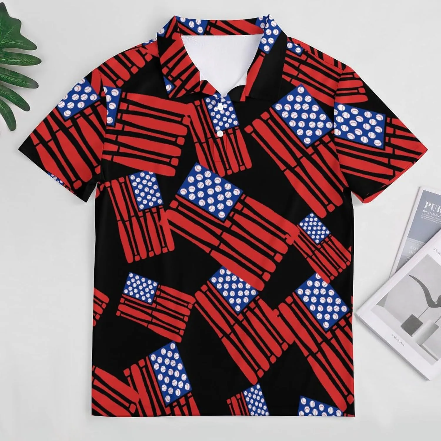 U.S Baseball Flag Mens Polo Shirts Quick Dry Short Sleeve T-shirts Slim Tennis Collared Tees Tops