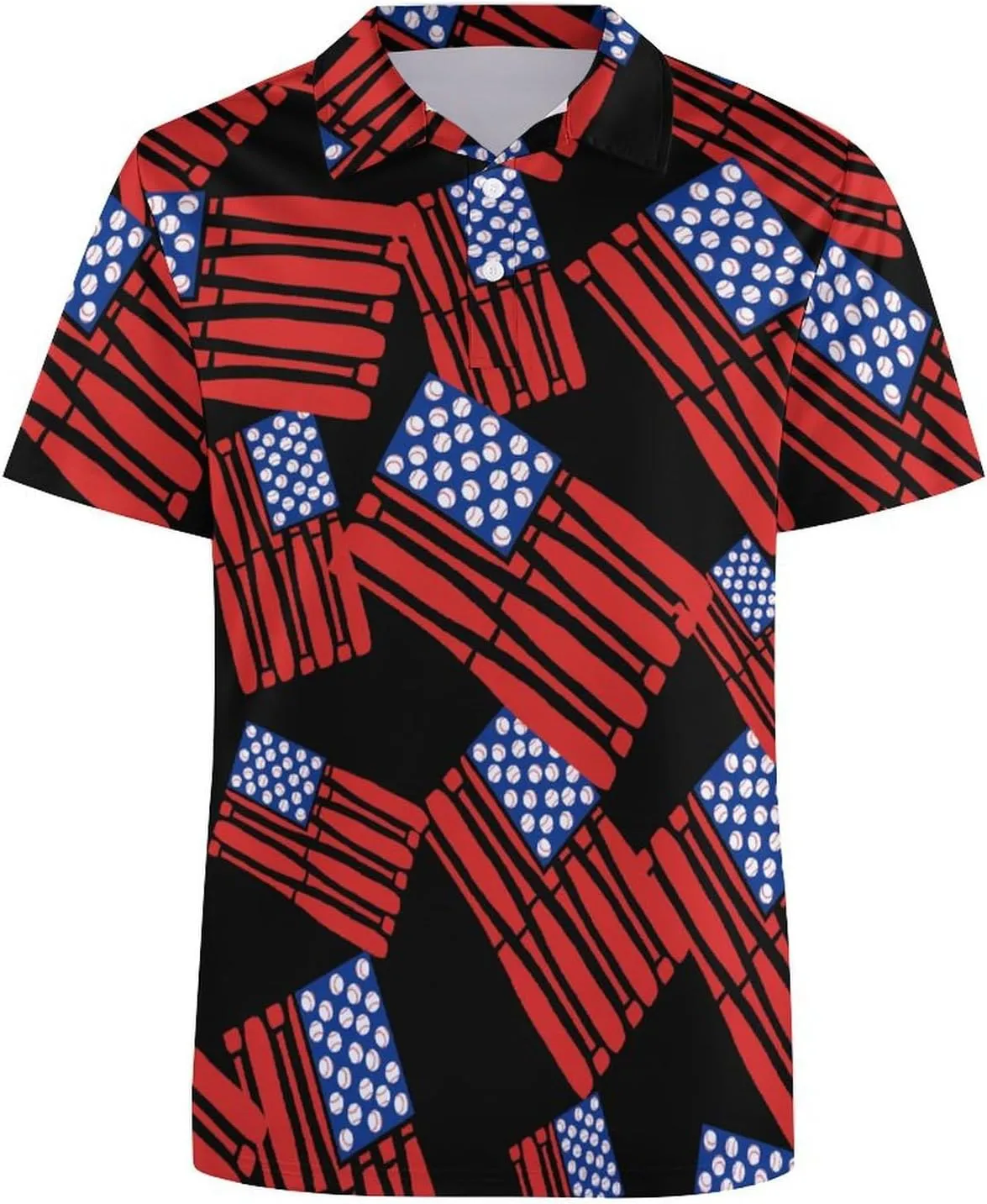U.S Baseball Flag Mens Polo Shirts Quick Dry Short Sleeve T-shirts Slim Tennis Collared Tees Tops