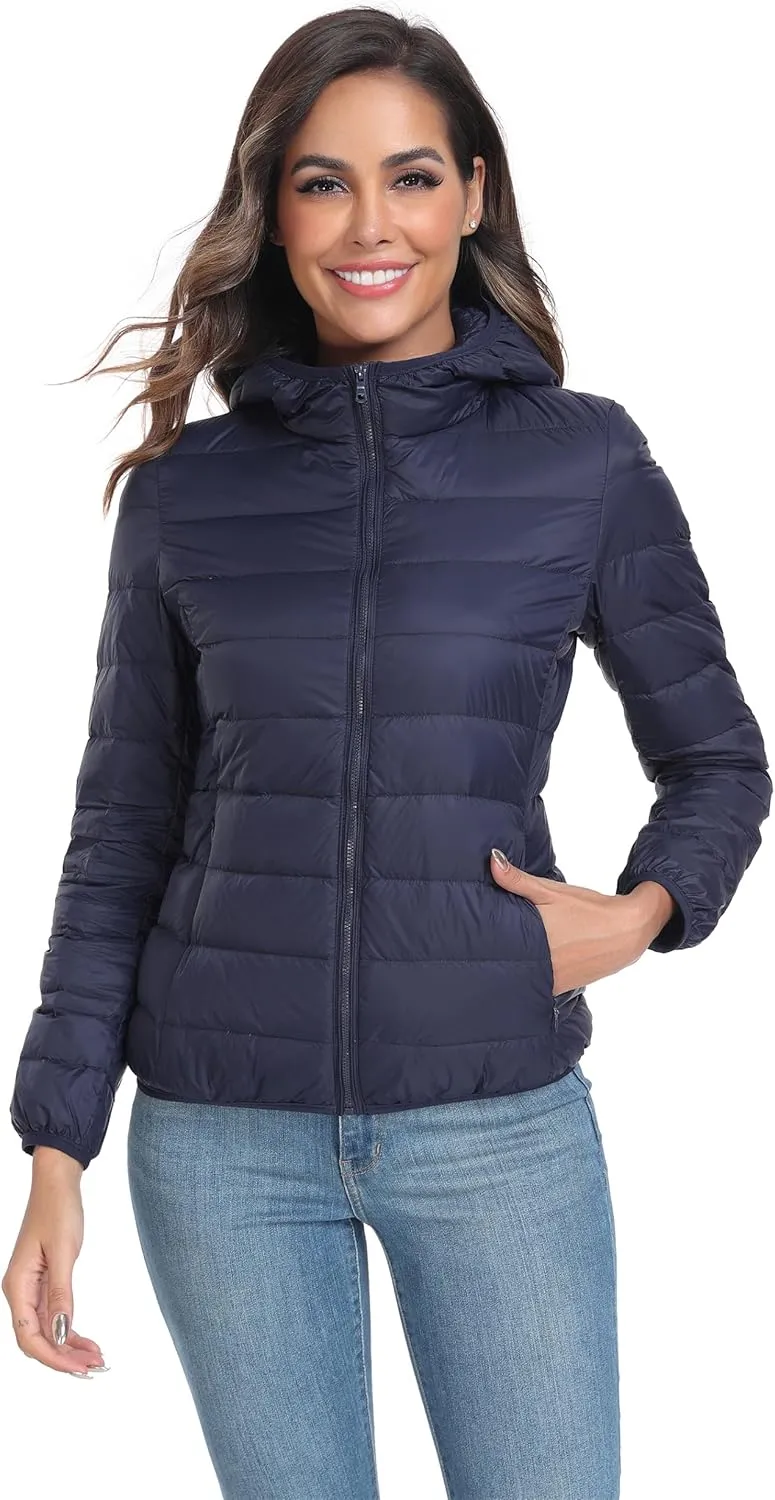Valennia Women's Short Down Coat Packable Puffer Jacket With Hooded Winter Ultra Light Outerwear