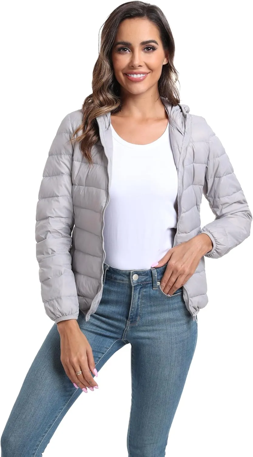 Valennia Women's Short Down Coat Packable Puffer Jacket With Hooded Winter Ultra Light Outerwear